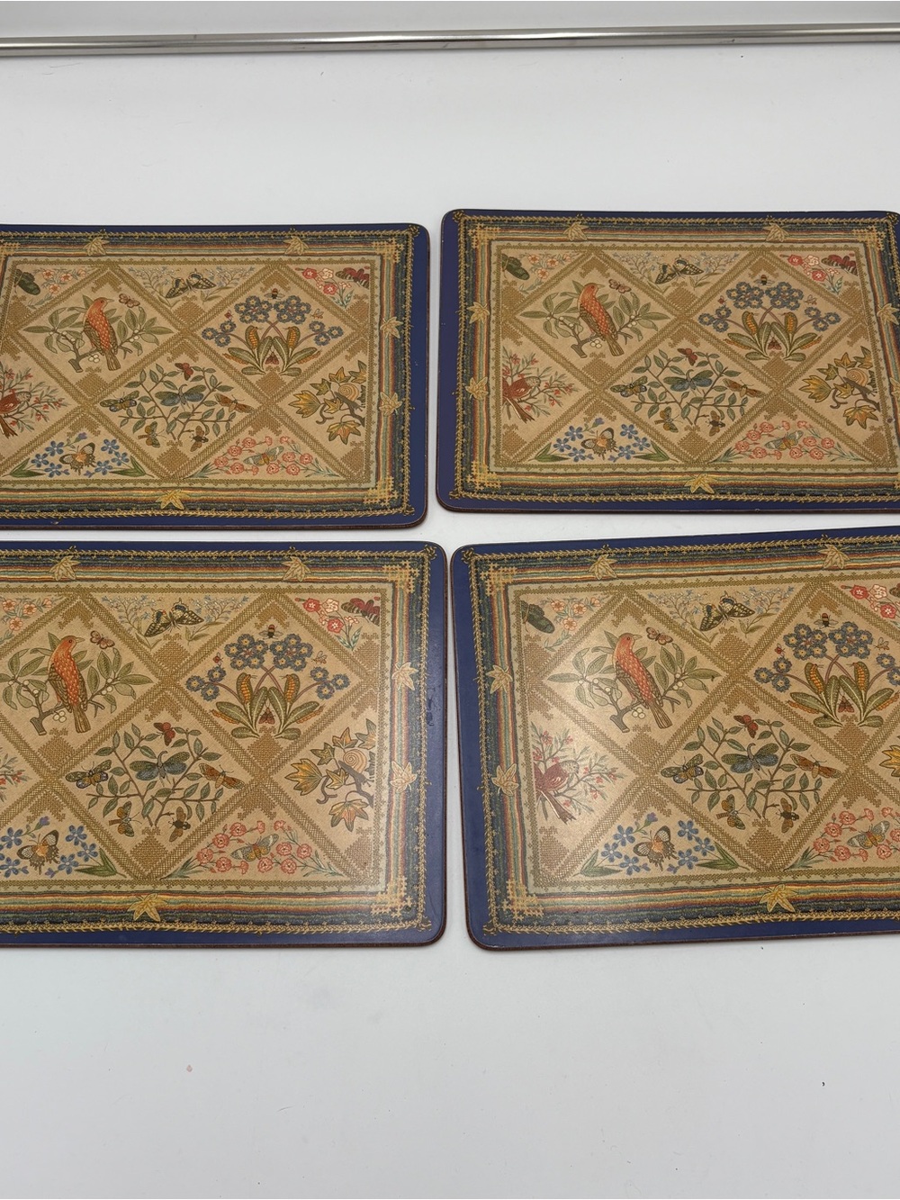 Vtg Pimpernel Cork Baked Placemats Set 4  Embroidery Birds Botanical Cottagecore